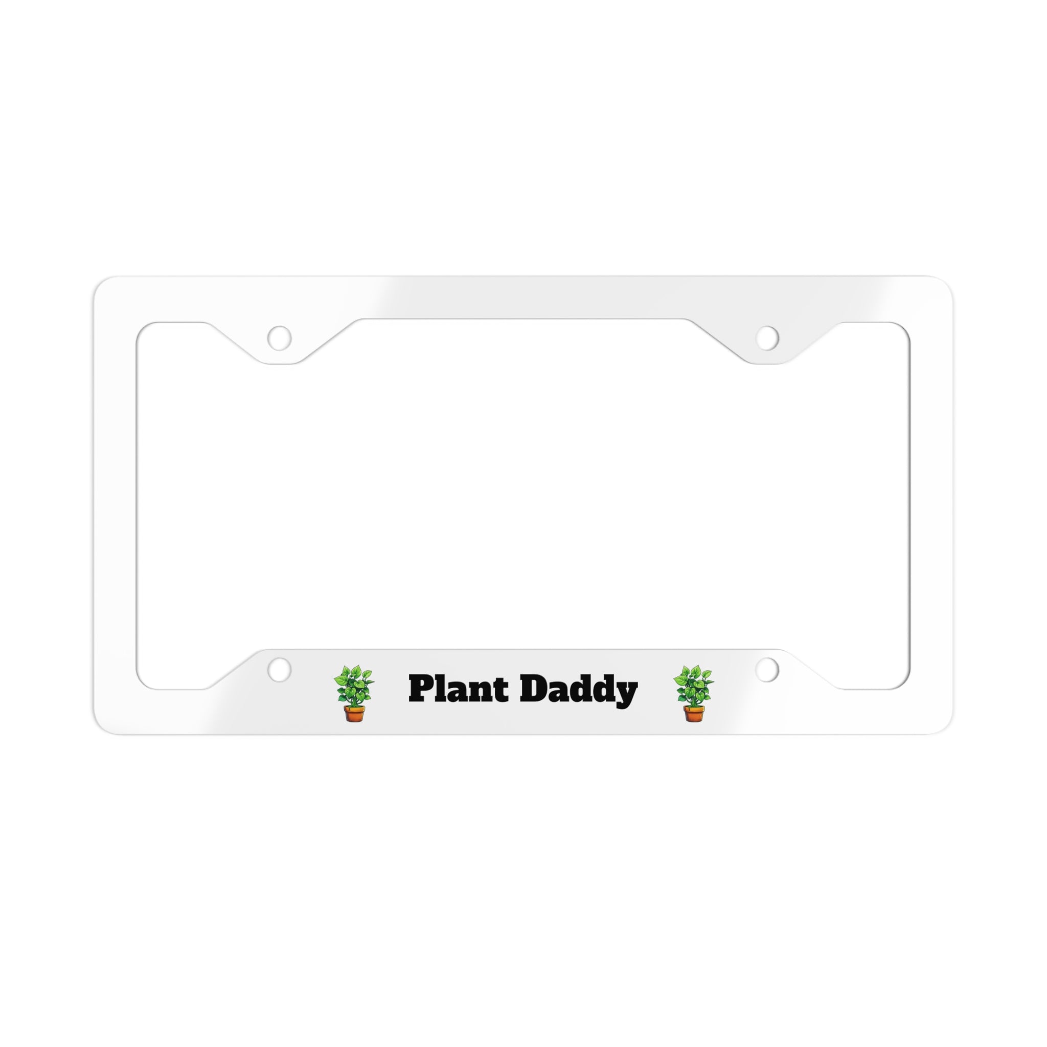 Plant Daddy Metal License Plate Frame — Decorative Car Plate Border with Potted Plant Icons