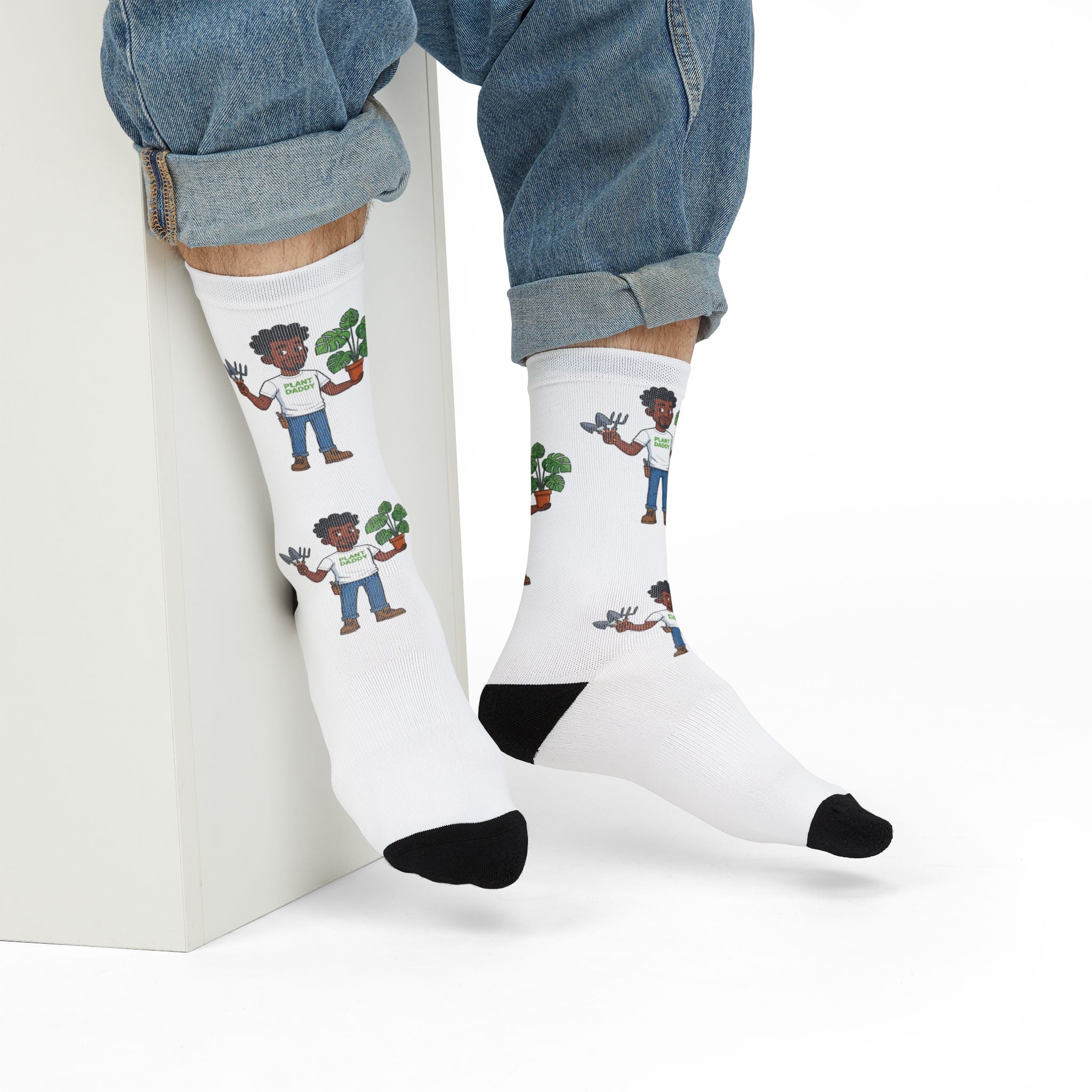 Plant Lover Crew Socks — Cute Gardener Character Sublimation Socks