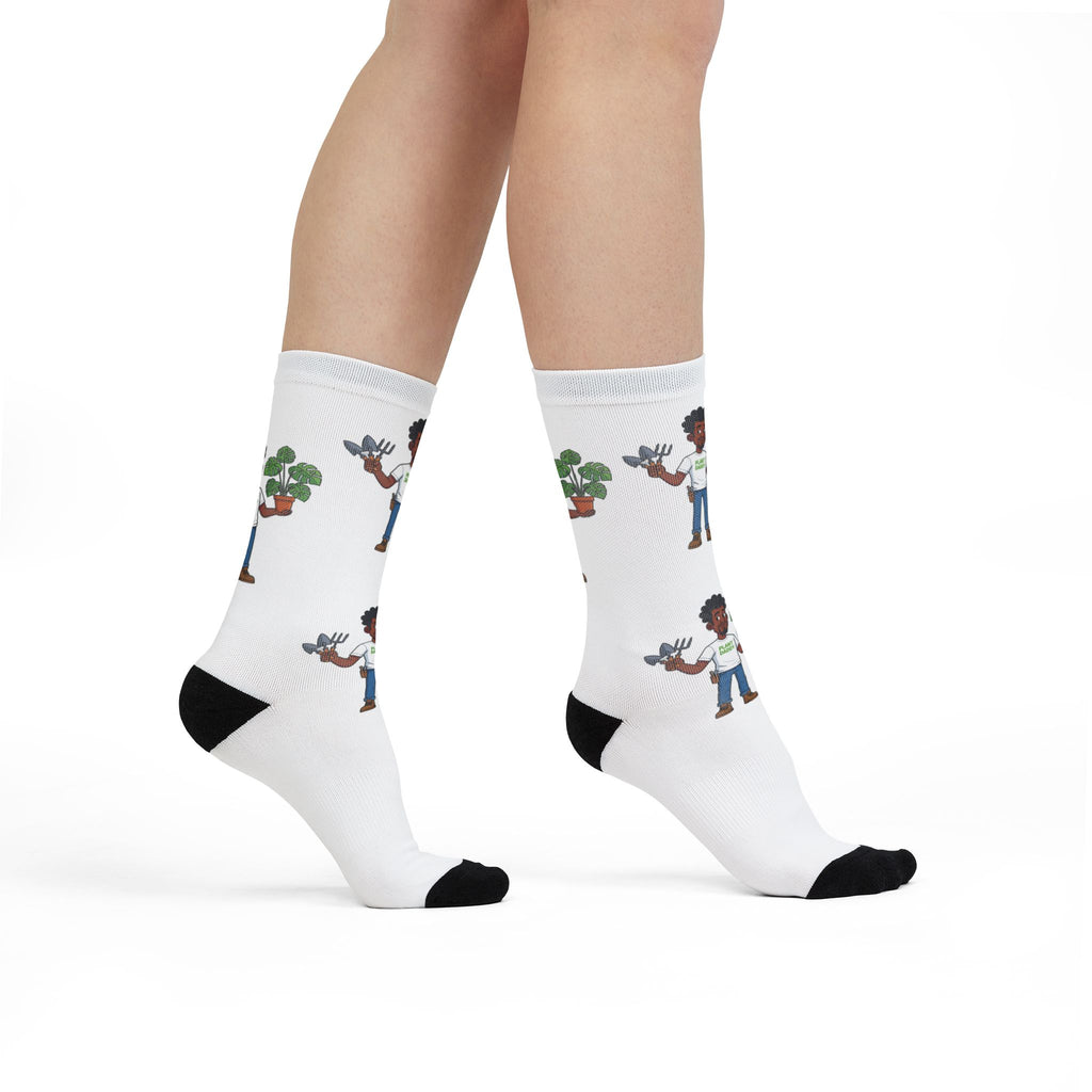 Plant Lover Crew Socks — Cute Gardener Character Sublimation Socks